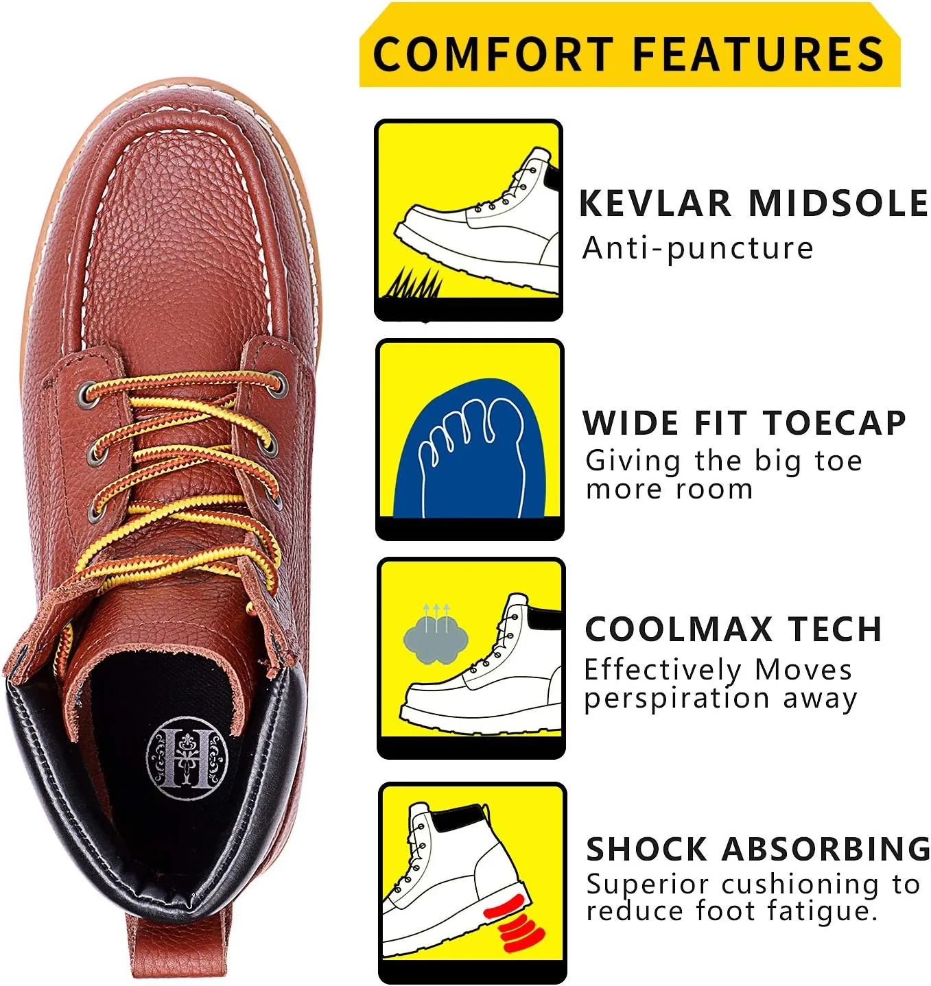 Work Boots for Men, 6" Soft/Composite Toe Slip Resistant Puncture-proof EH Moc Toe Men's Work Boots