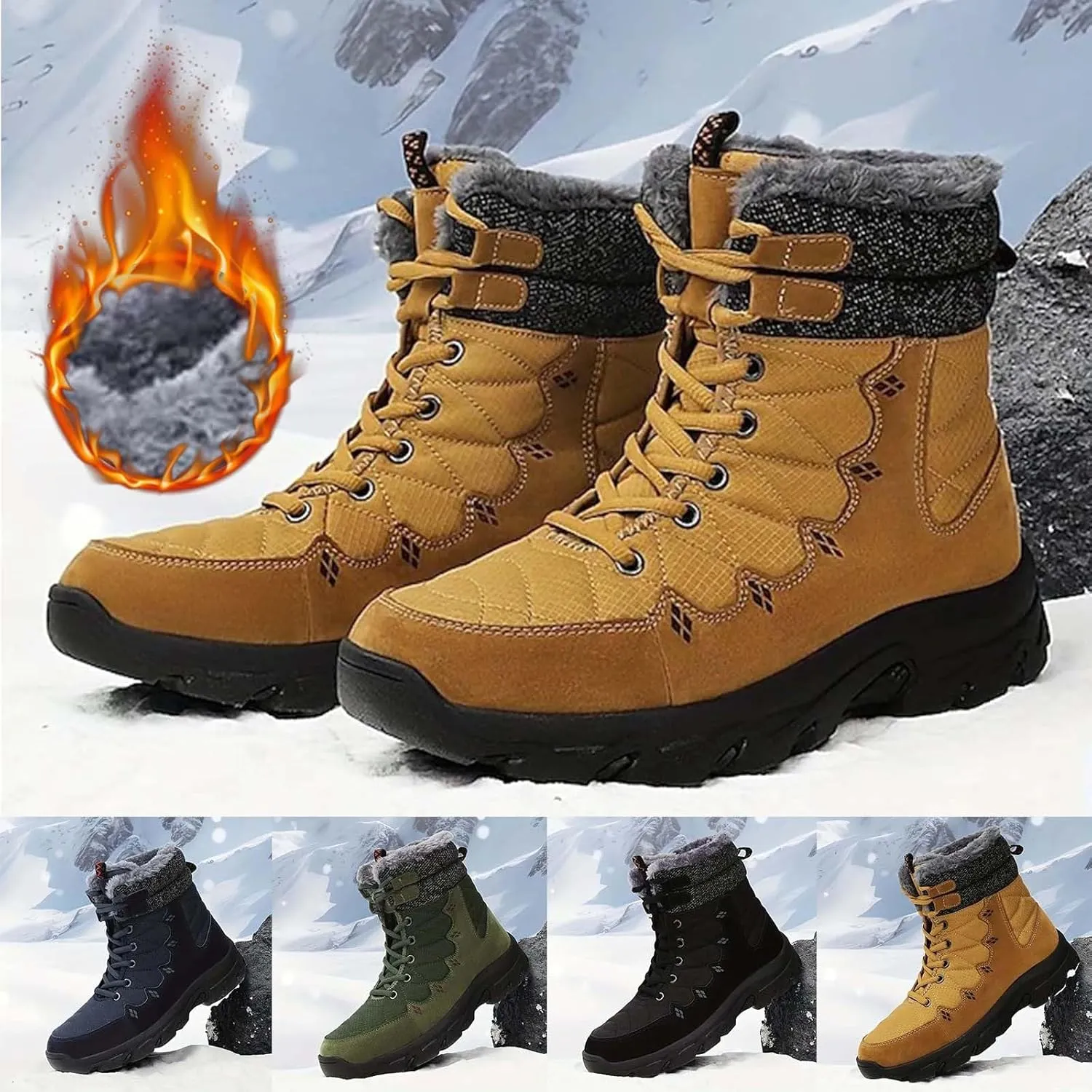 Work Boots for Men Steel Toe Hiking Sneakers Shoes Warm Fur Lined Women Safety Toe Shoes Composite Toe Non Slip Shoes Food Service Waterproof Hike Grounded Footwear