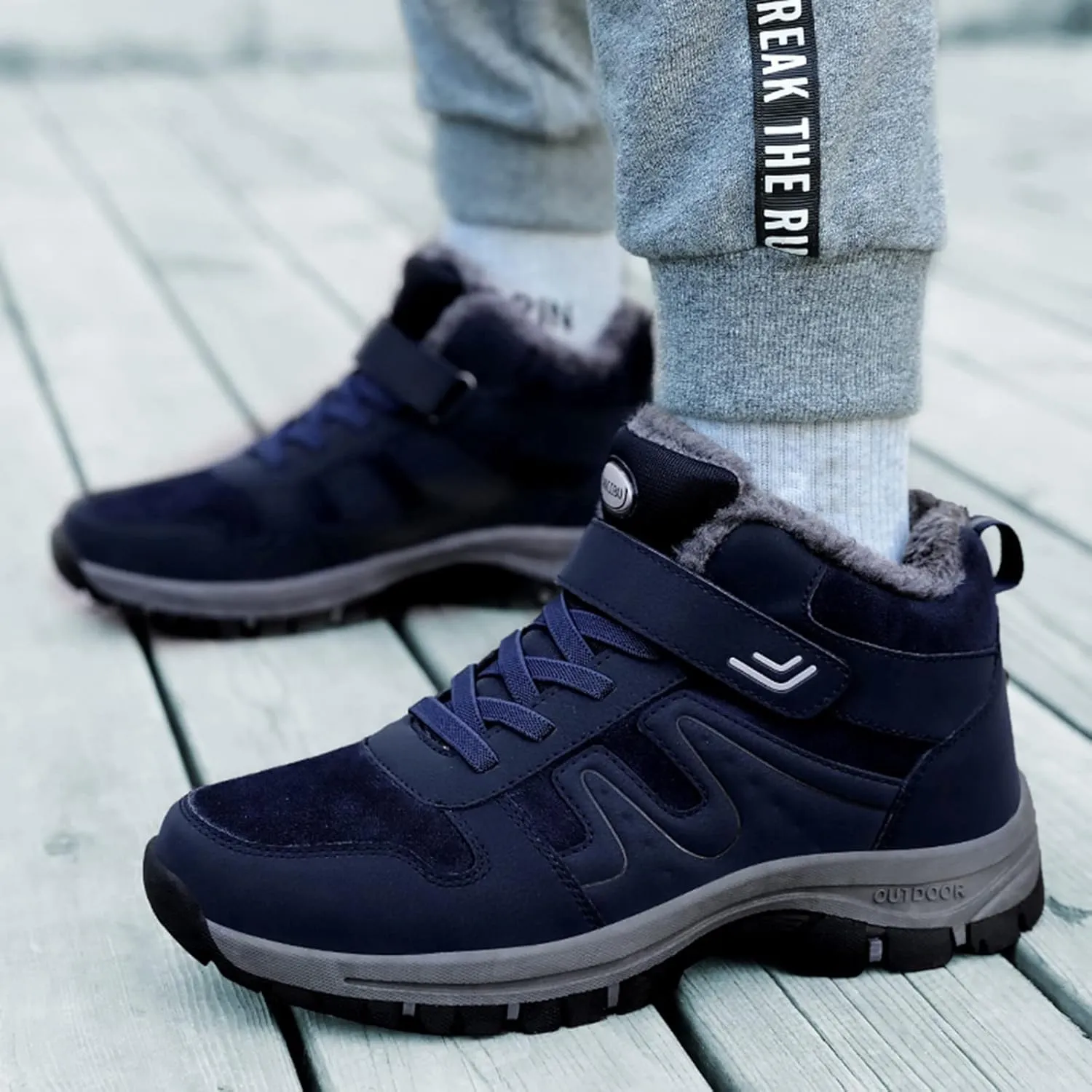 Work Boots for Men Waterproof Hiking Sneakers Warm Fur Lined Womens Safety Toe Shoes with Zipper Winter Outdoor Botas Waterproof Non Slip Hike Grounded Footwear