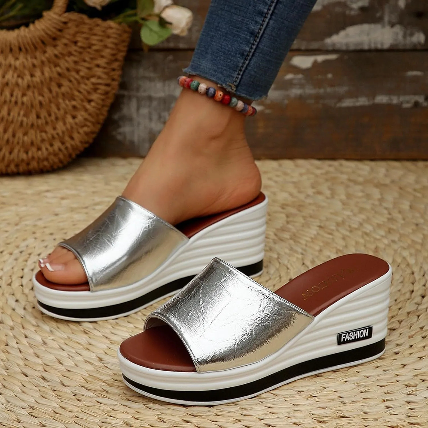 ZSpzx Wedge Sandals For Women Platform Wedges Heels,Women Arch Support Slides Orthotic Walking Slide Comfortable Summer Open Toe Casual Sandal Cushion Flip Flops Womens Slip-On Dressy Beach Shoes